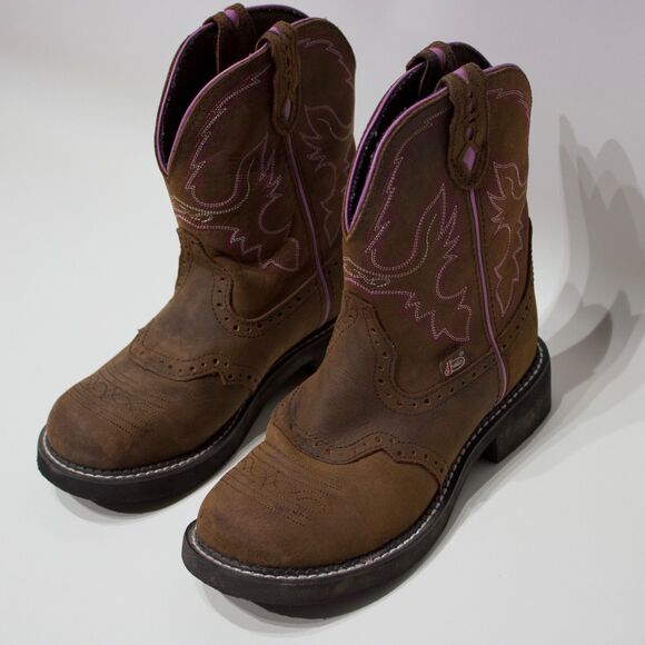 Justin Gypsy L9903 8” Brown Purple Leather Embroidered Western Boots Women's 8B - Picture 4 of 15
